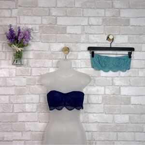 TWO Victoria’s Secret Straplesss Blue Lace Bralettes